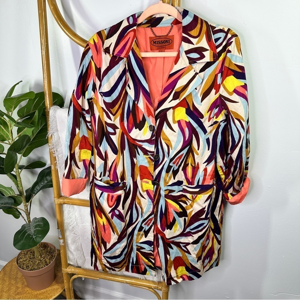 Missoni Target Trench Coat Women's Striped Colorful Duster Purple Button sz L